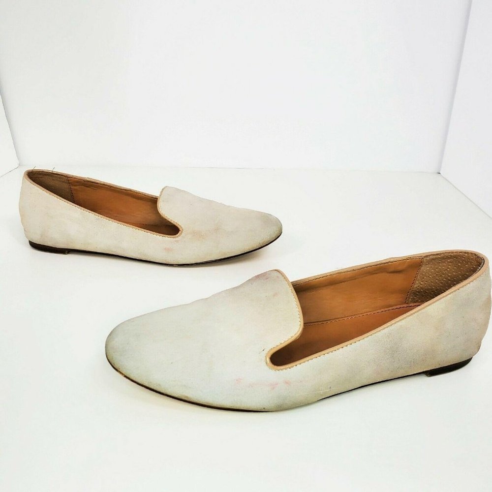 J Crew Womens Addie Slip On Cream Suede Loafer Slippers Size 8